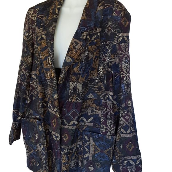 Vintage 80's Samantha David Women's L Metallic Blazer Jacket Shoulder Pads - Picture 7 of 13